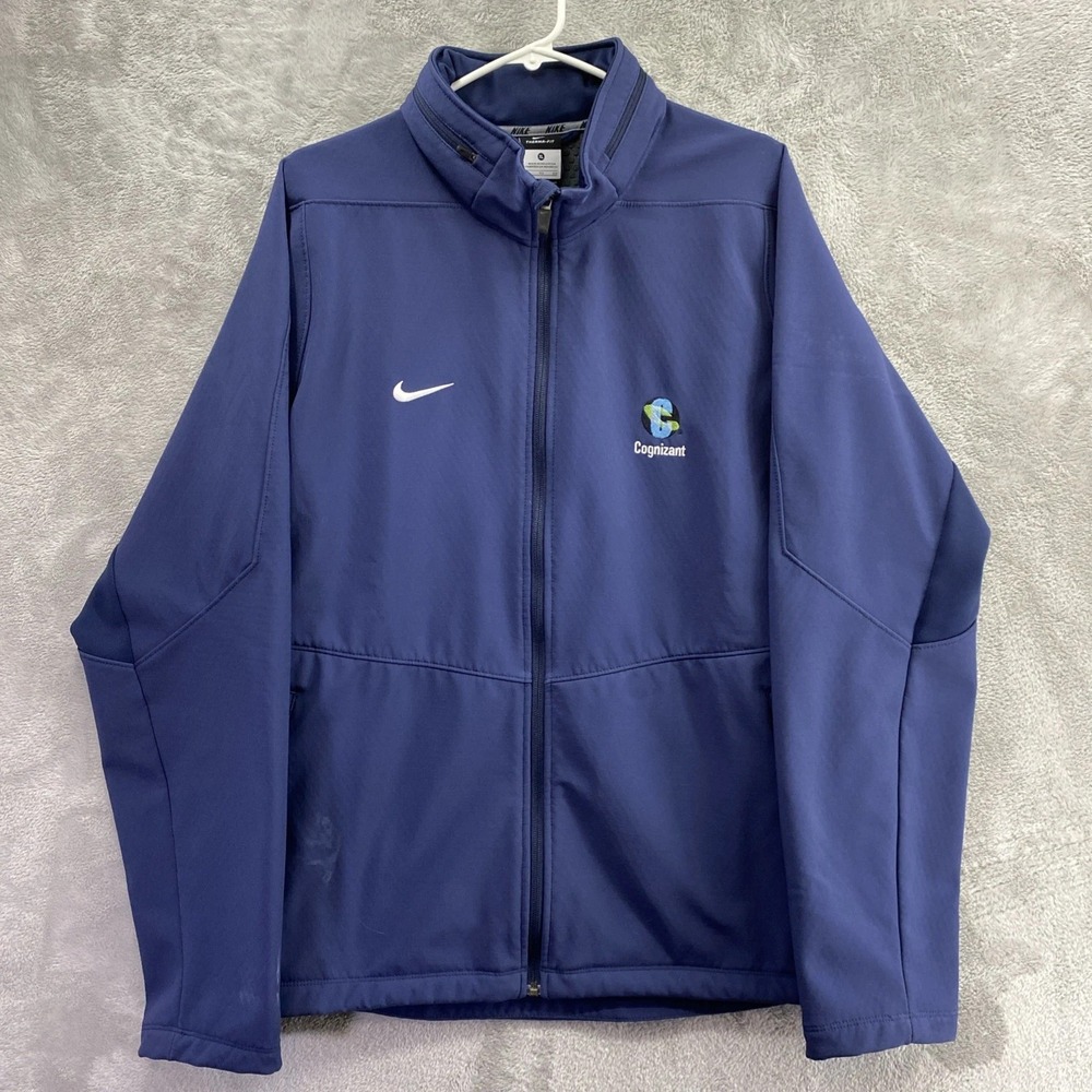 Nike Mens Windbreaker Jacket Therma-FIT Fleece Lined Navy Blue XL 404501-474